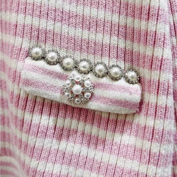 Authentic Self-Portrait Pink and White Striped Crop Top - Picture 3 of 4